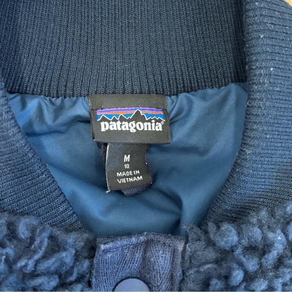Kids Patagonia Retro X Fleece Bomber Jacket Size Medium 10 Navy Blue - Picture 2 of 6